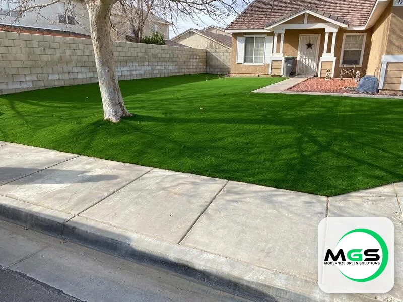 Lush artificial turf lawn installed by Modernize Green Solutions